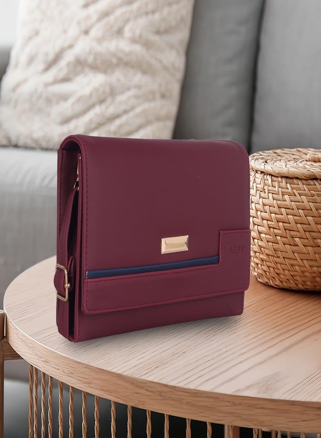 ALSU Women's Sling Bag Maroon Trendy crossbody bag | ladies purse handbag | deattachable straps |card slots (ath-001mar) - Image 2